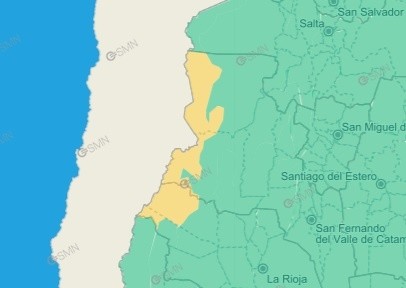 Las provincias afectadas por la alerta por vientos. 