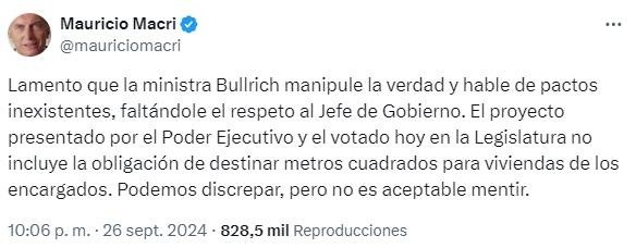 El mensaje de Mauricio Macri con una dura crítica a Patricia Bullrich.