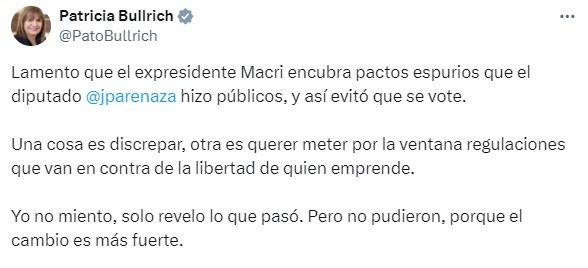 La respuesta de Patricia Bullrich a Mauricio Macri.