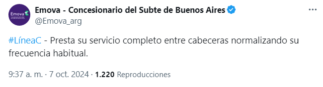 La línea C del subte normalizó su servicio (X). 