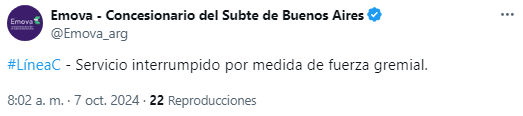  La línea C del subte  interrumpido.