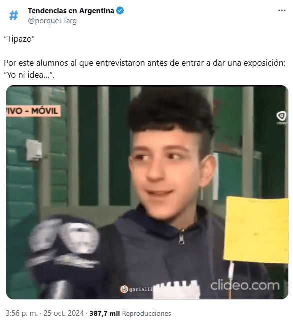 La entrevista al estudiante que hizo estallar los comentarios en las redes (X/@porqueTTarg).