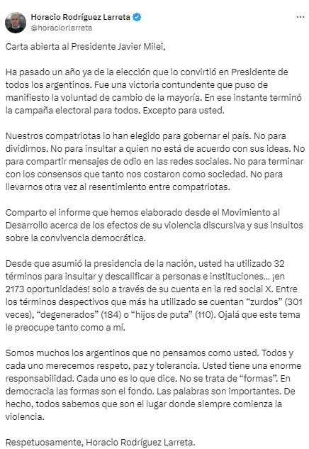  La carta abierta de Horacio Rodríguez Larreta.