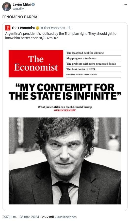 La tapa de The Economist con Javier Milei.