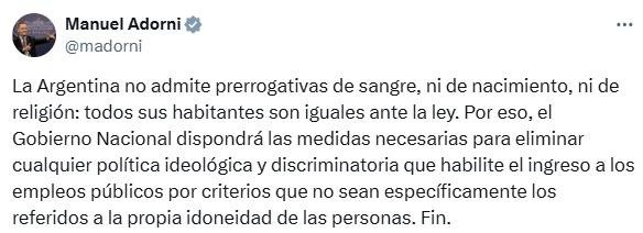 El adelanto de Manuel Adorni en sus redes sociales.