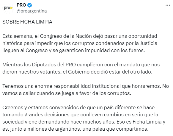  El mensaje del   <a href='https://www.cronica.com.ar/tags/PRO'>PRO</a>.