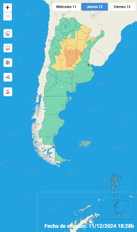  Las alertas climáticas para el jueves.