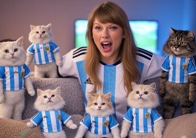  Taylor Swift con sus gatitos y la camiseta de Argentina.