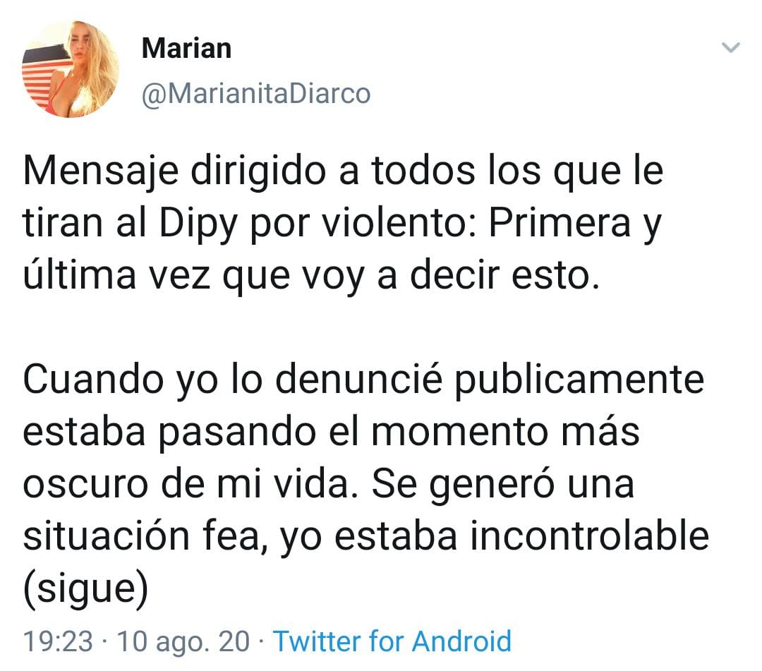 El llamativo hilo de   <a href='https://www.cronica.com.ar/diarioshow/tags/Twitter'>Twitter</a> de Mariana Diarco que después borró