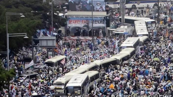 La congregación multitudinaria a la que le atribuyen el nuevo rebrote en Corea del Sur (Gentileza Yonhap News).