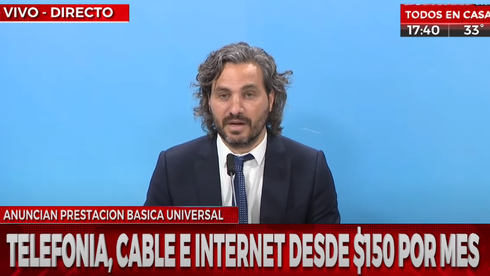 El jefe de Gabinete de Ministros de la Nación, Santiago Cafiero, anunció la Prestación Básica Universal para los servicios de telecomunicaciones. 