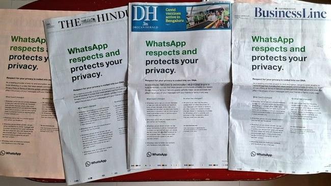 Varios diarios de India publicaron el aviso de Whatsapp.