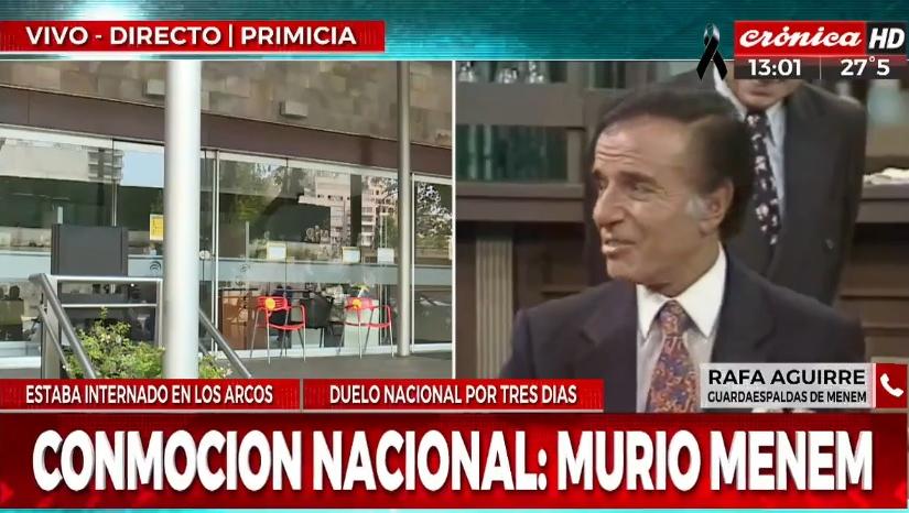 El guardaespaldas y uno de los mejores amigos de Menem, Rafael Aguirre, habló en exclusiva por Crónica HD. (Captura video)