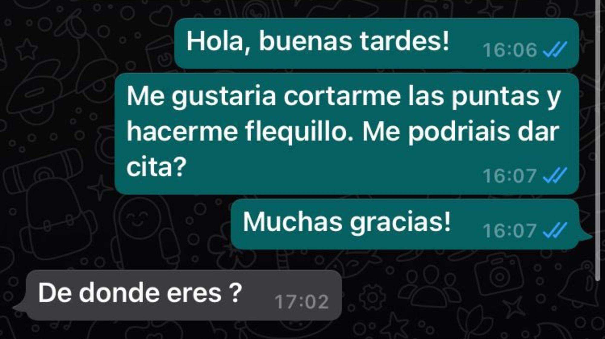 El chat de WhatsApp de la mujer con el supuesto peluquero.