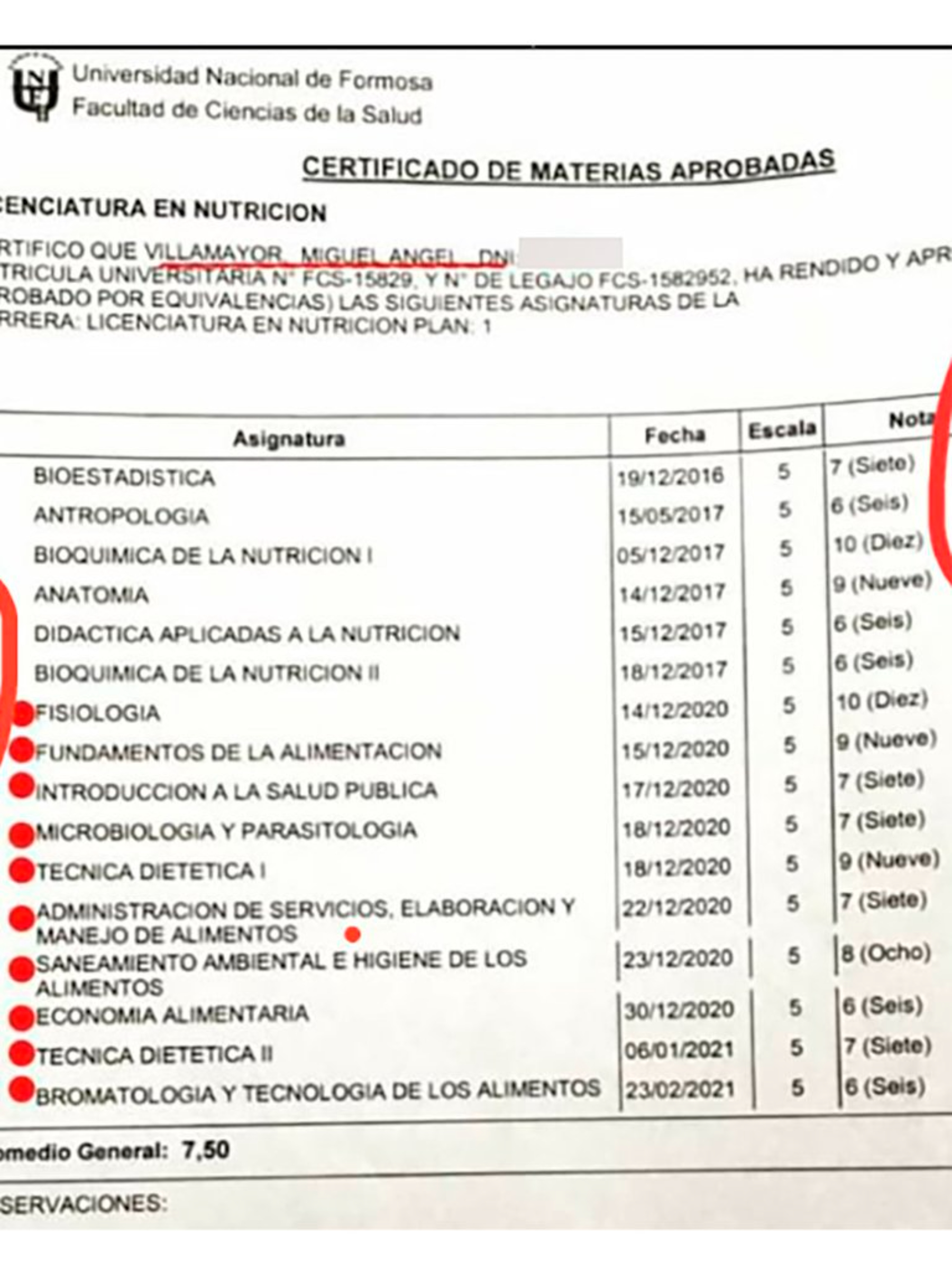 El registro de los finales aprobados (Gentileza: Infobae). 