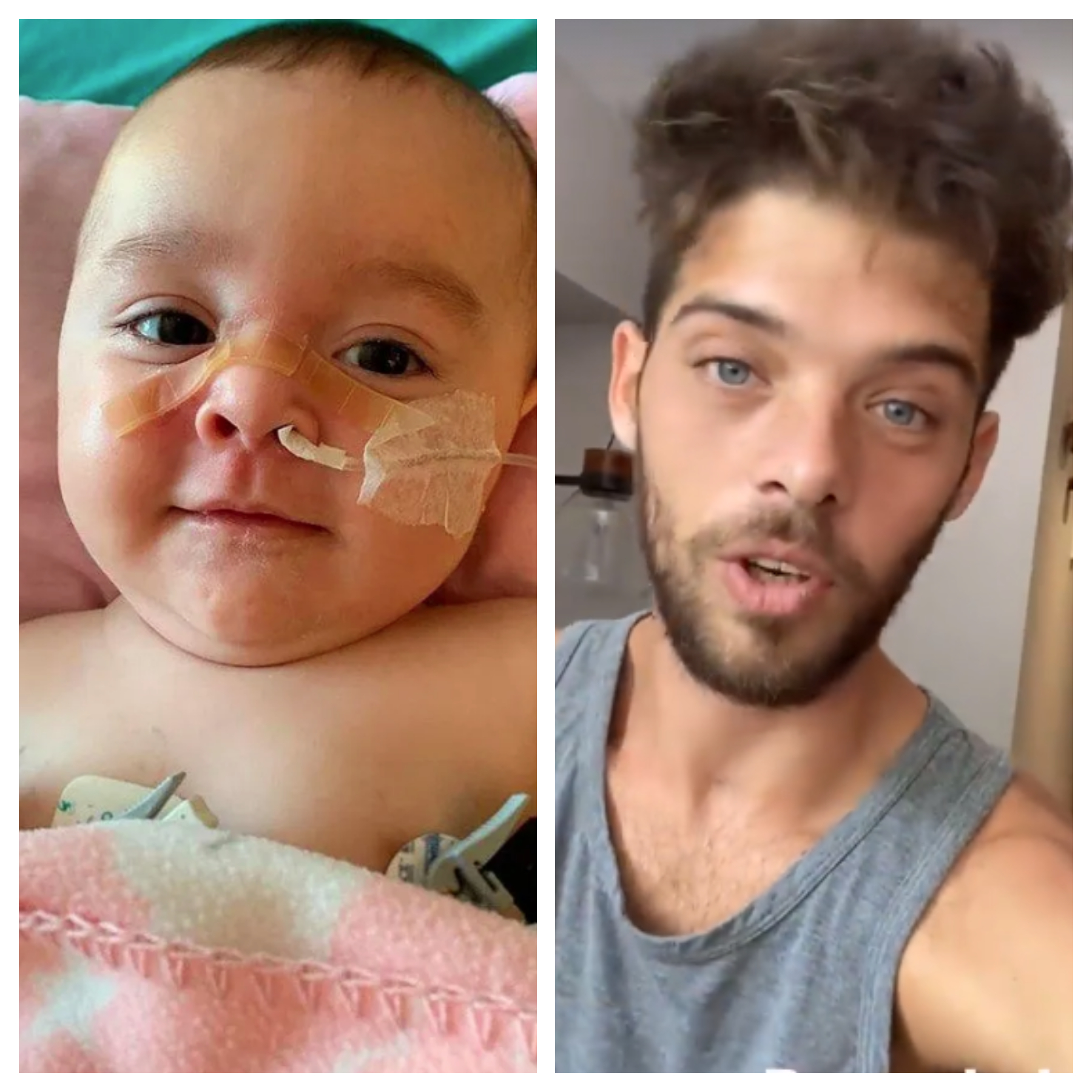 Emma. la bebé de 10 meses que necesita una medicación costosa para su tratamiento, y el influencer Santiago Maratea. 