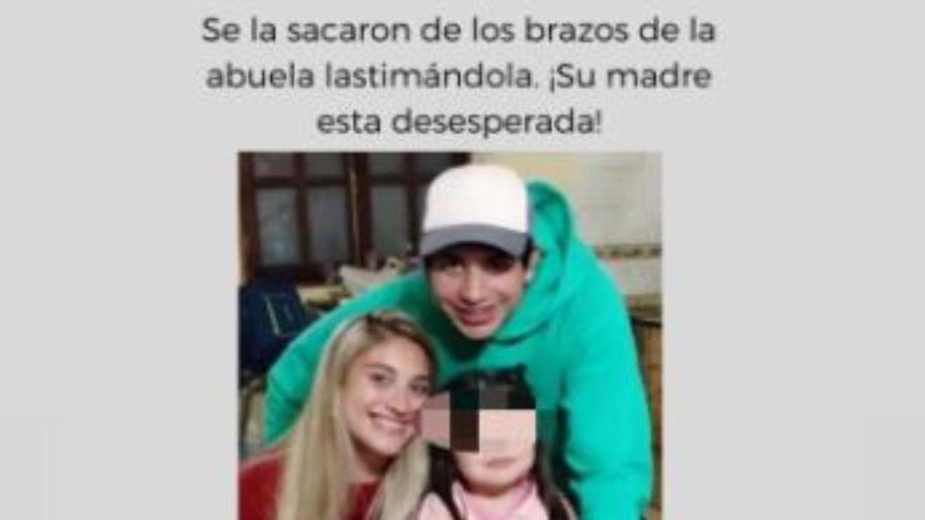 La publicación que compartió la familia materna de la nena en las redes sociales.