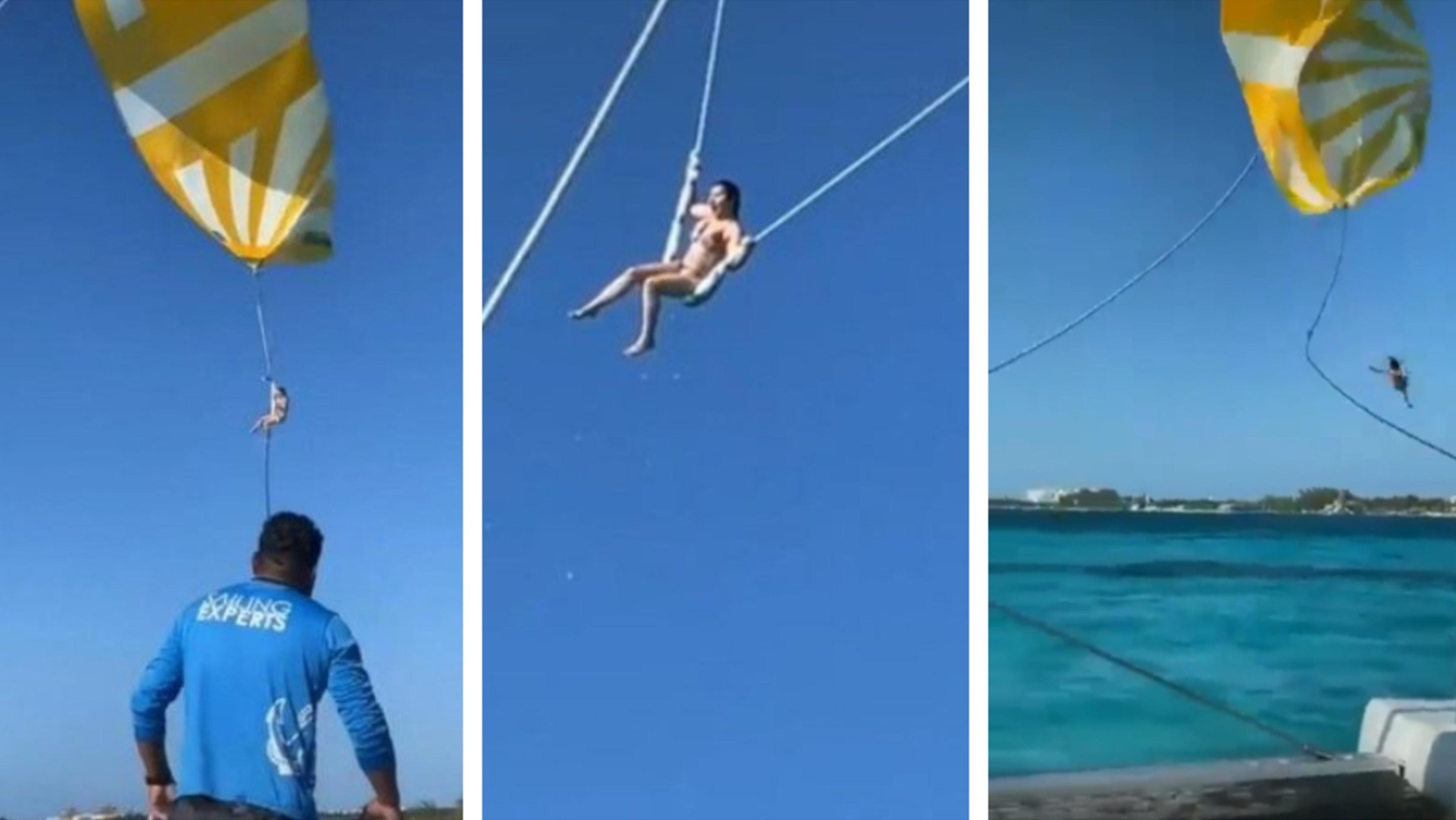 Así fue el tremendo accidente de una mujer que volaba en parapente. (Captura video)