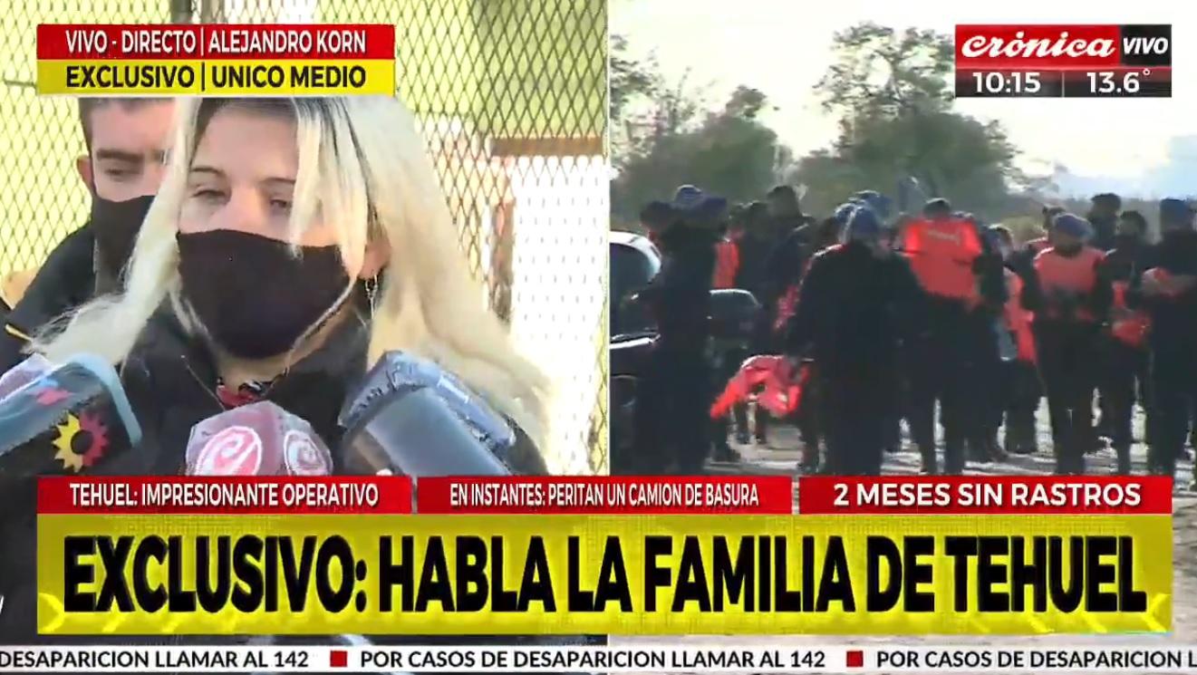 Verónica Alarcón, hermana de Tehuel, desde el basural que es rastrillado en San Vicente (Crónica HD).