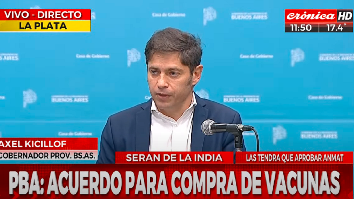 Kicillof anunció un acuerdo para comprar 10 millones de vacunas contra el Covid para la Provincia.