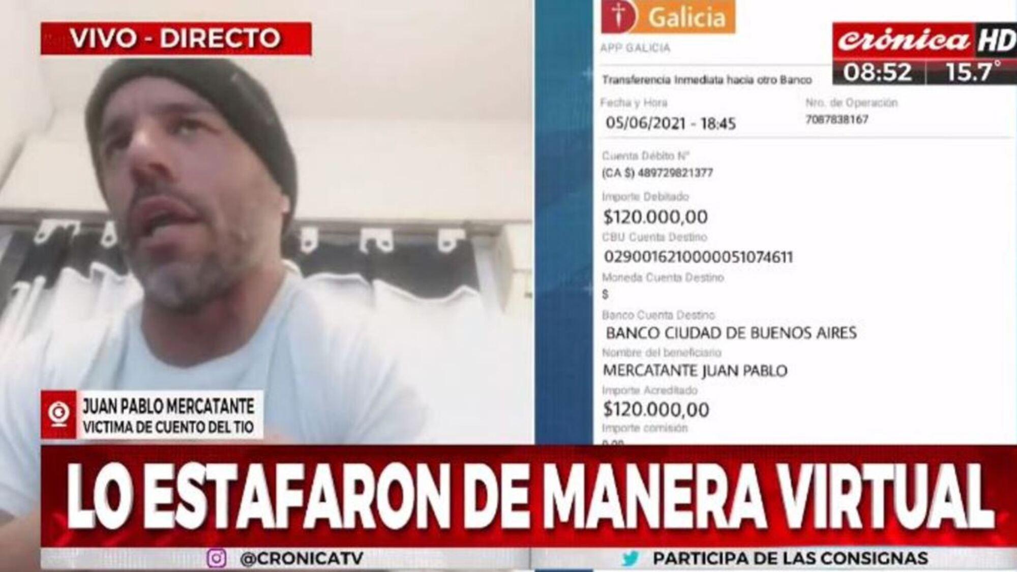 La víctima de la estafa habló con Crónica HD (Captura de TV).