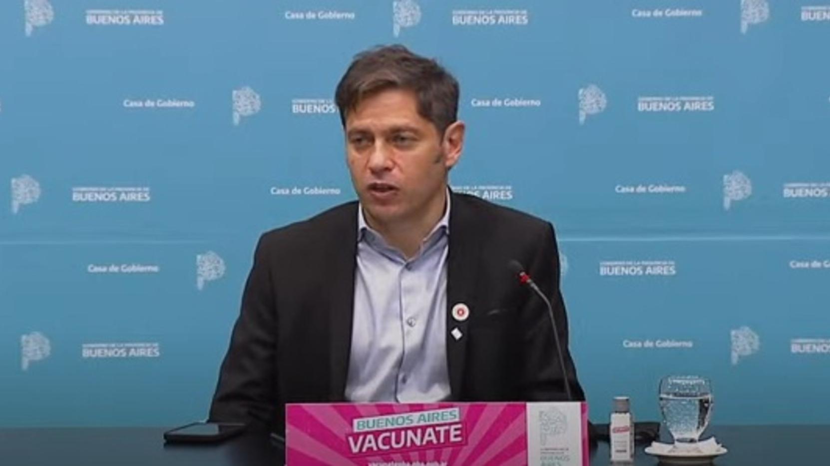 El gobernador Axel Kicillof anunció cuando comenzará la vacunación libre de los mayores de 18 y de 25 años (Captura de pantalla).