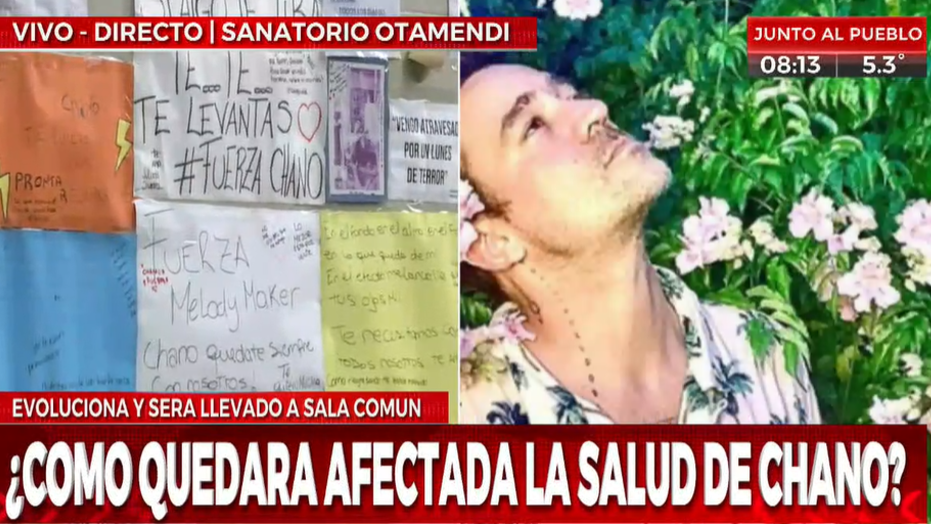 Los fans del músico dejaron un mensaje para Chano en la puerta del sanatorio Otamendi donde Chano está internado (Captura de Pantalla).