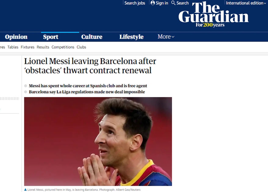 The Guardian Inglaterra Messi