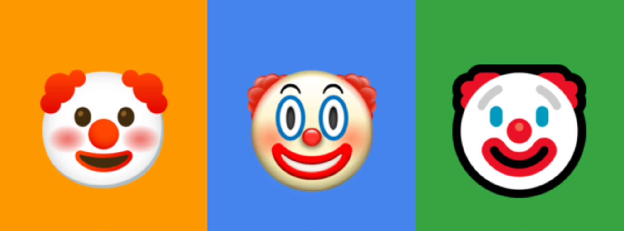 La cara de payaso tiene diferentes diseños según la red social o sistema operativo. 