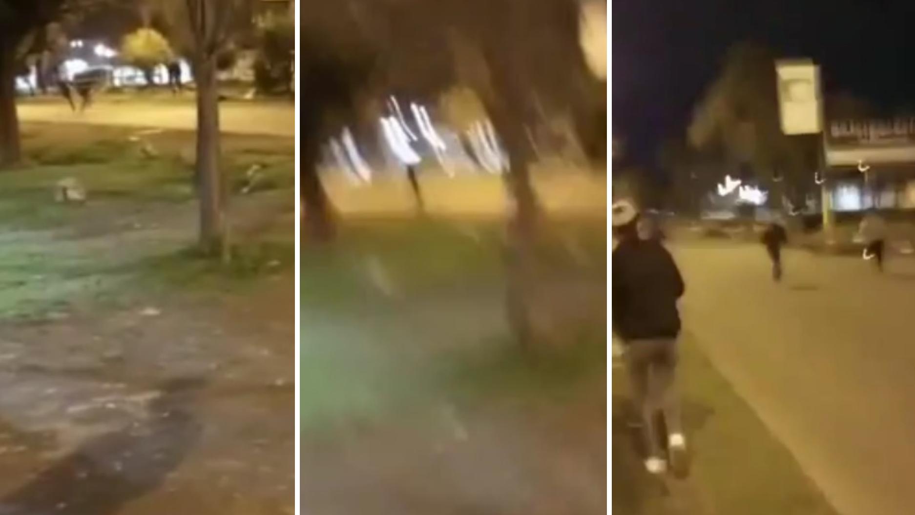 El momento en que una patota persiguió y golpeó a Lautaro Padín, de 20 años, en Berazategui (Captura de video).