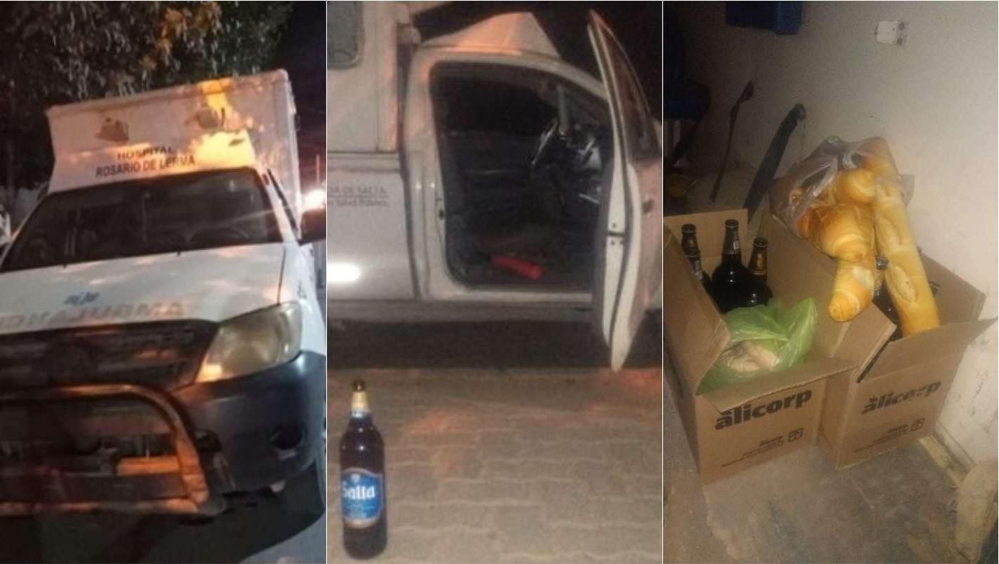 La ambulancia donde encontraron las cervezas y el asado en Salta (Gentileza El Tribuno).