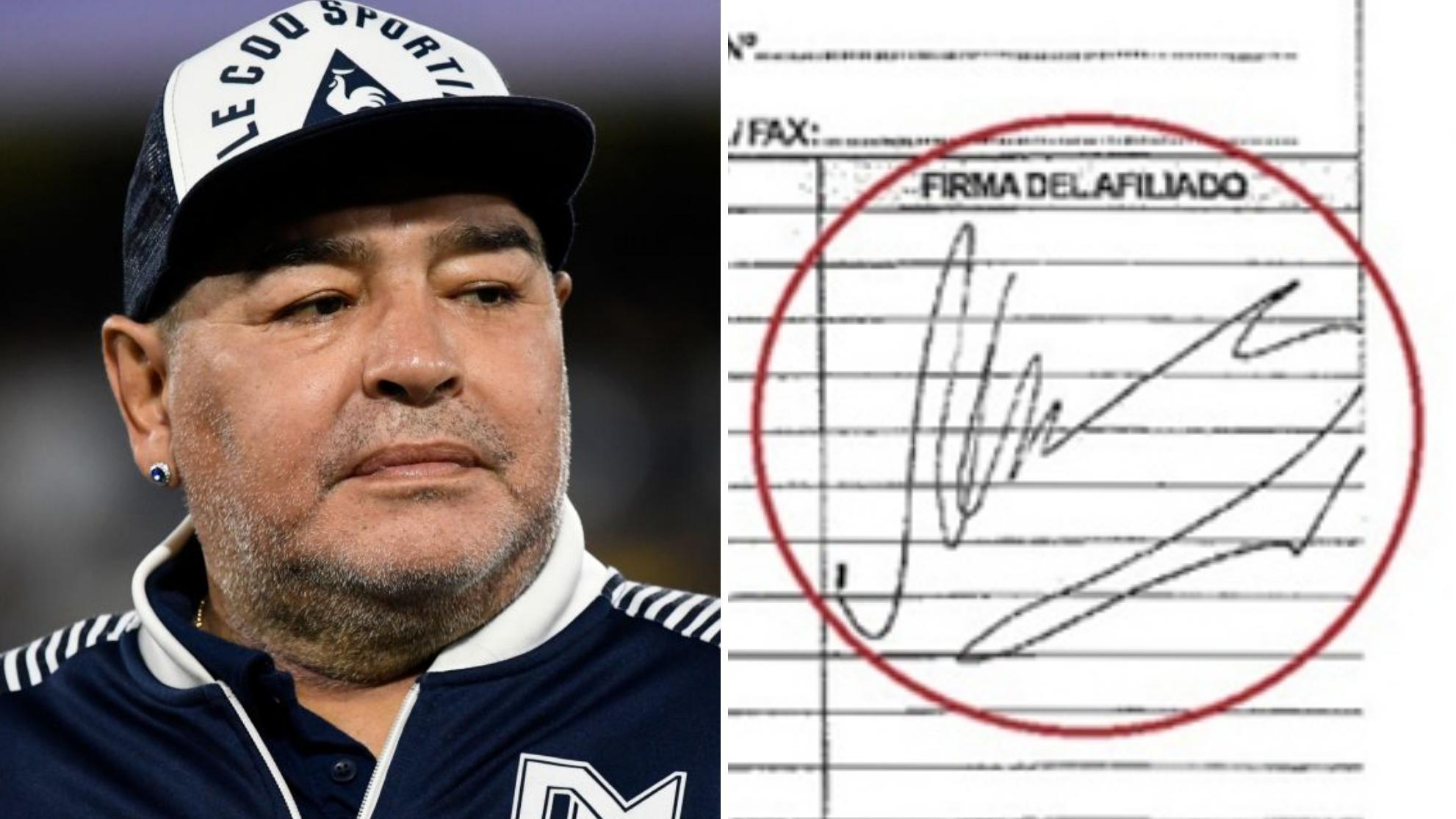 La firma falsificada de Diego Armando Maradona.