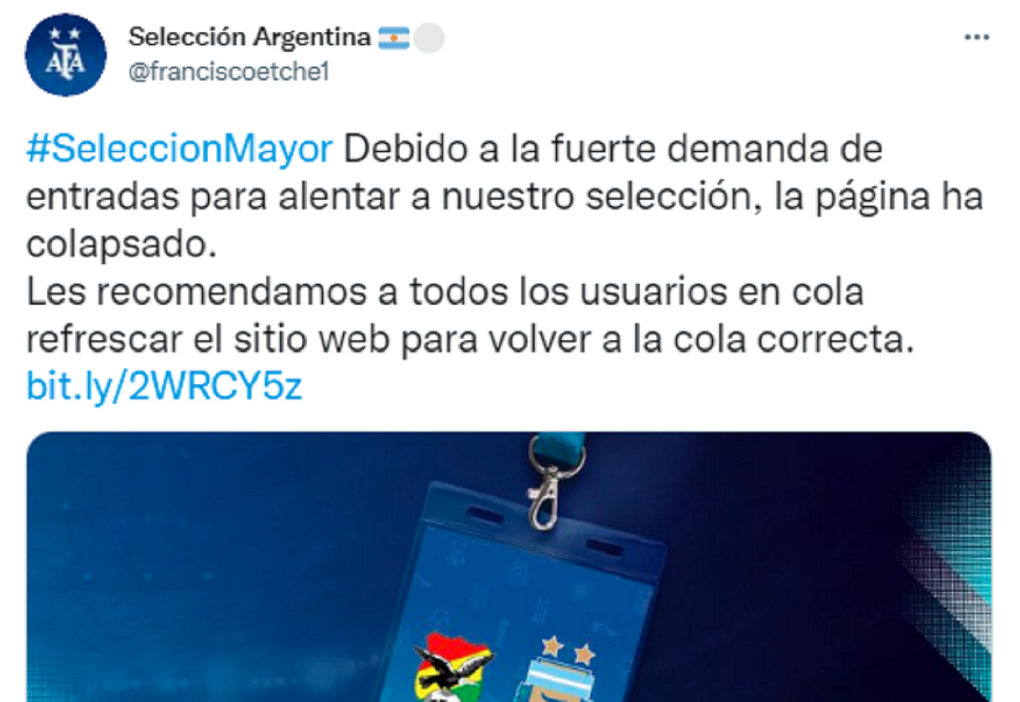 Se hizo pasar por la Selección Argentina en Twitter e hizo que muchos pierdan su chance de comprar la entrada para el partido contra Bolivia.