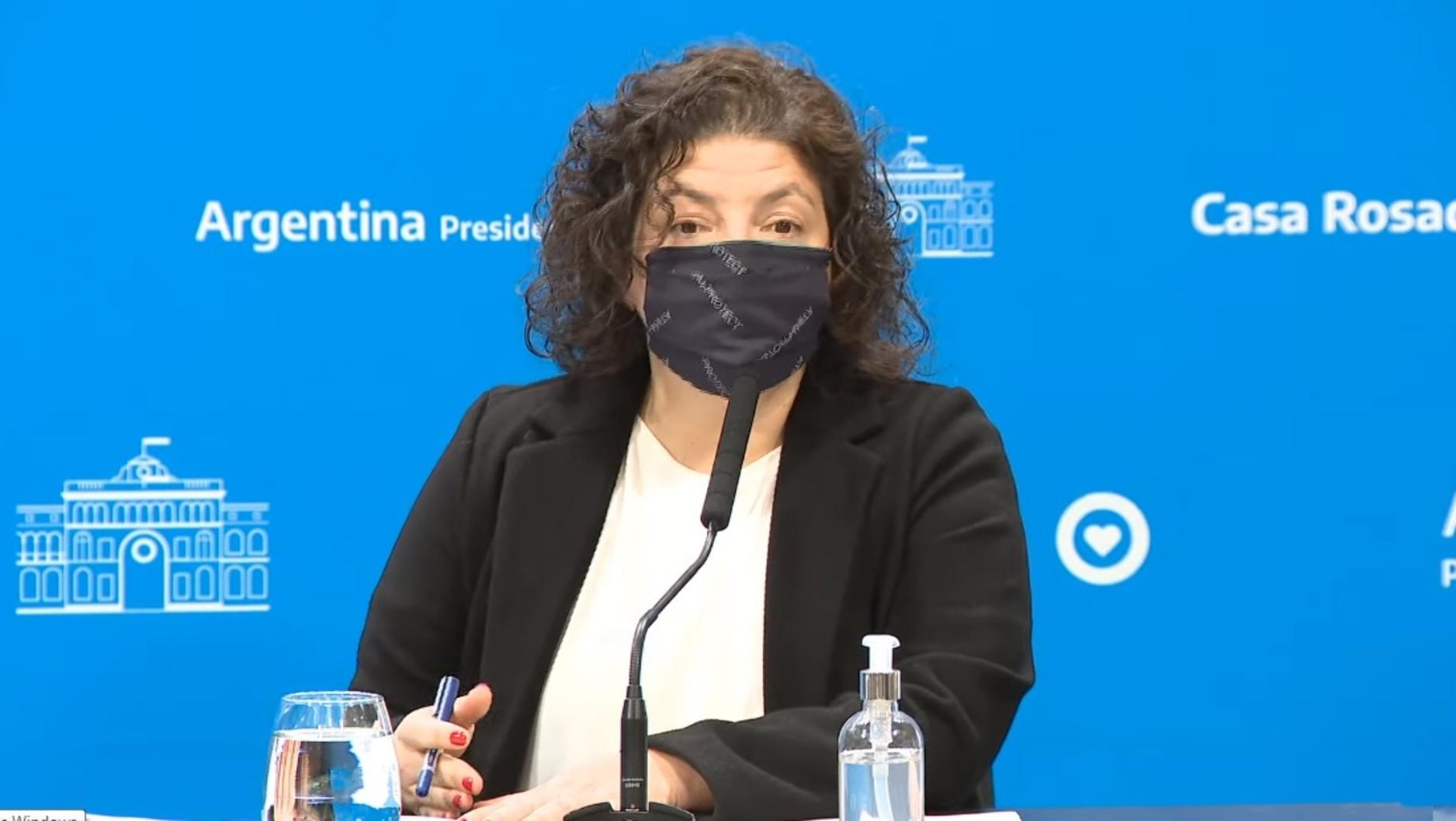 Carla Vizzotti, durante la conferencia de prensa de este martes a la mañana (Captura de pantalla).