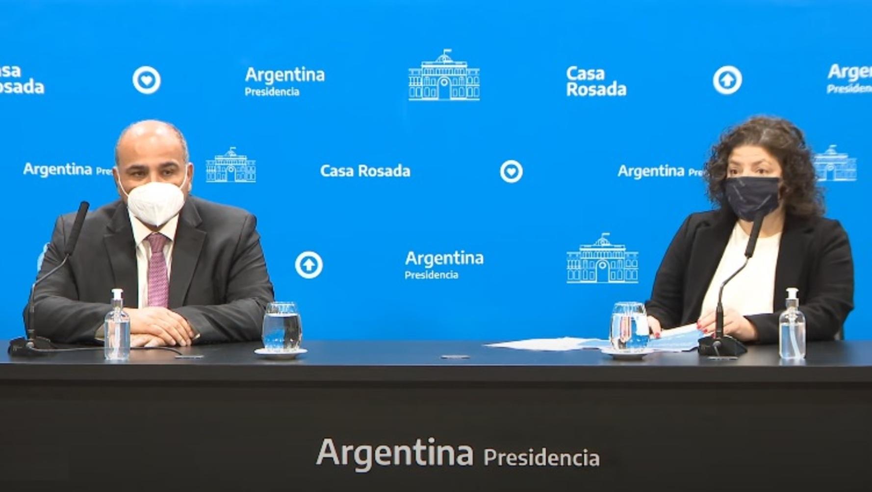 El anuncio relacionado con la apertura de fronteras fue realizado por Juan Manzur y Carla Vizzotti (Captura de pantalla).