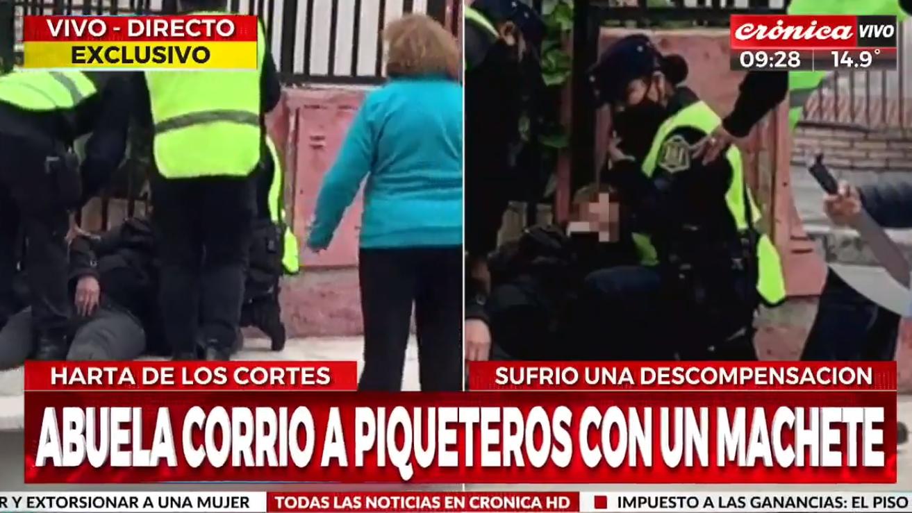 La anciana enfrentó a machetazos a los manifestantes y terminó descompensada (Crónica HD).