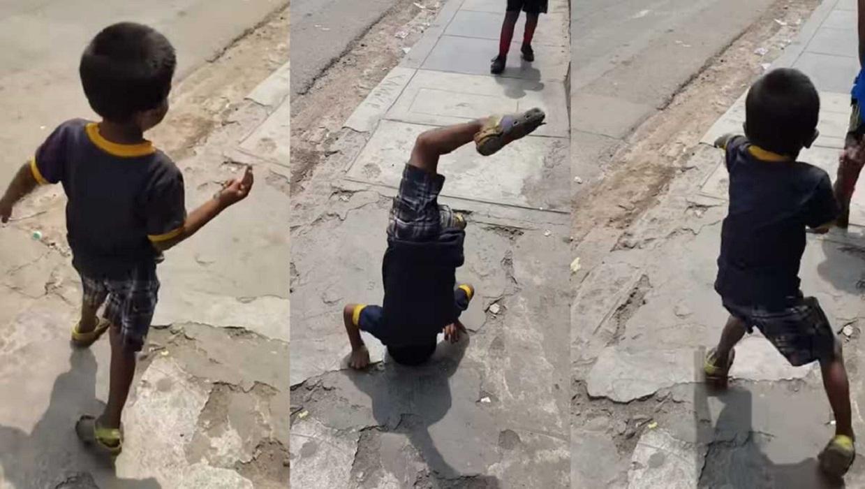 Un niño pequeño baila a cambio de 