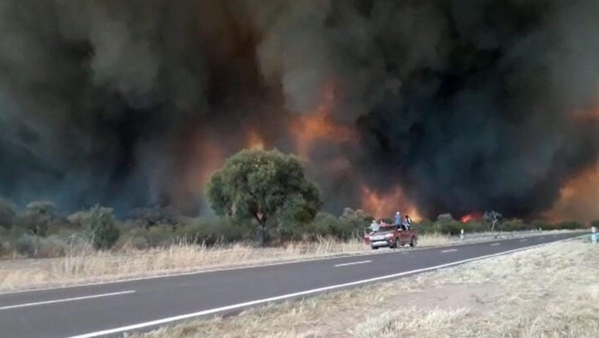 Se reavivaron los focos que se ubican entre Las Palomas y Balde de Escudero en San Luis, y el fuego llegó a cruzar la ruta 20. (Gentileza: Radio La Bomba) 