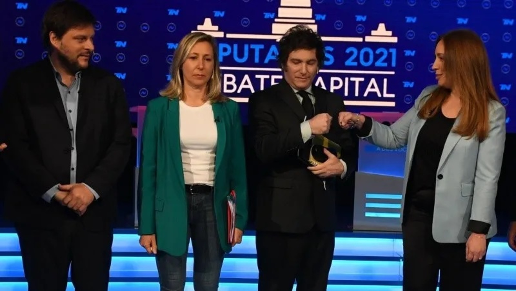 Leandro Santoro, Myriam Bregman, Javier Milei y María Eugenia Vidal, durante el debate televisivo.