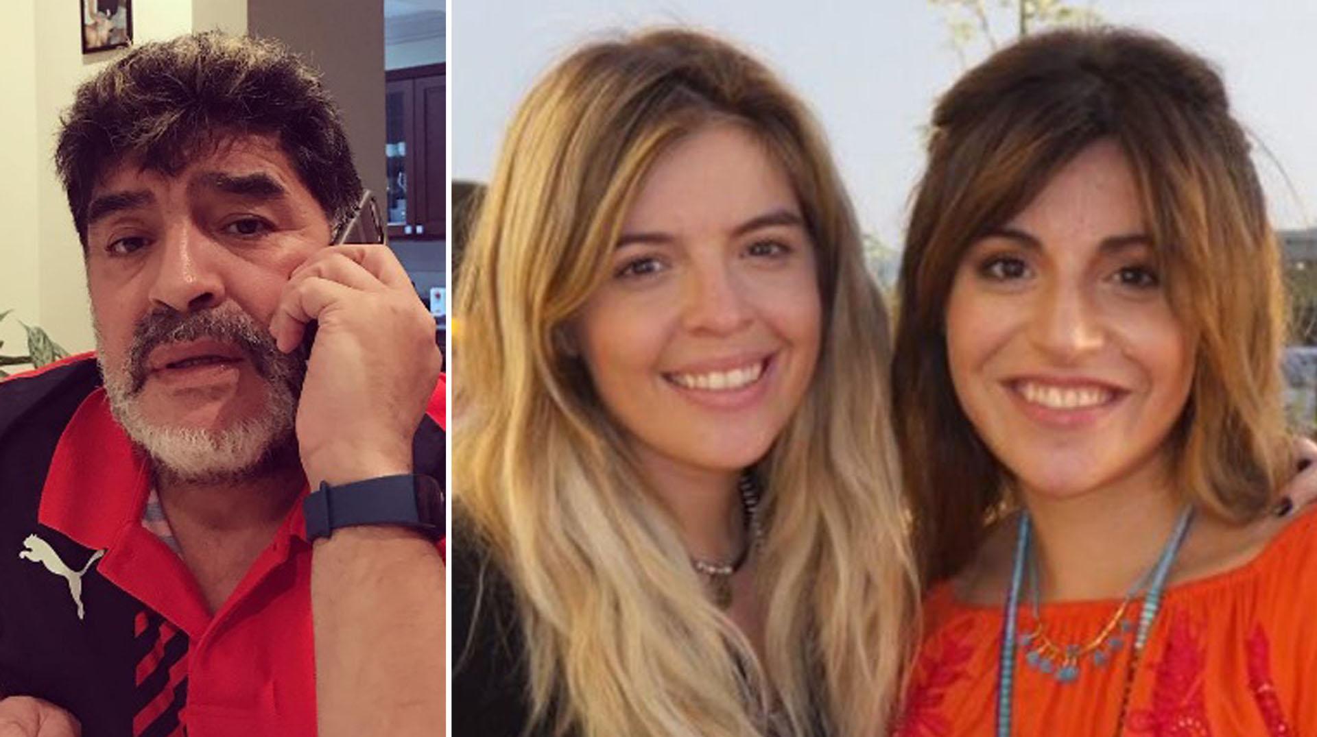 Diego Maradona y dos de sus dos hijas, Dalma y Gianinna.