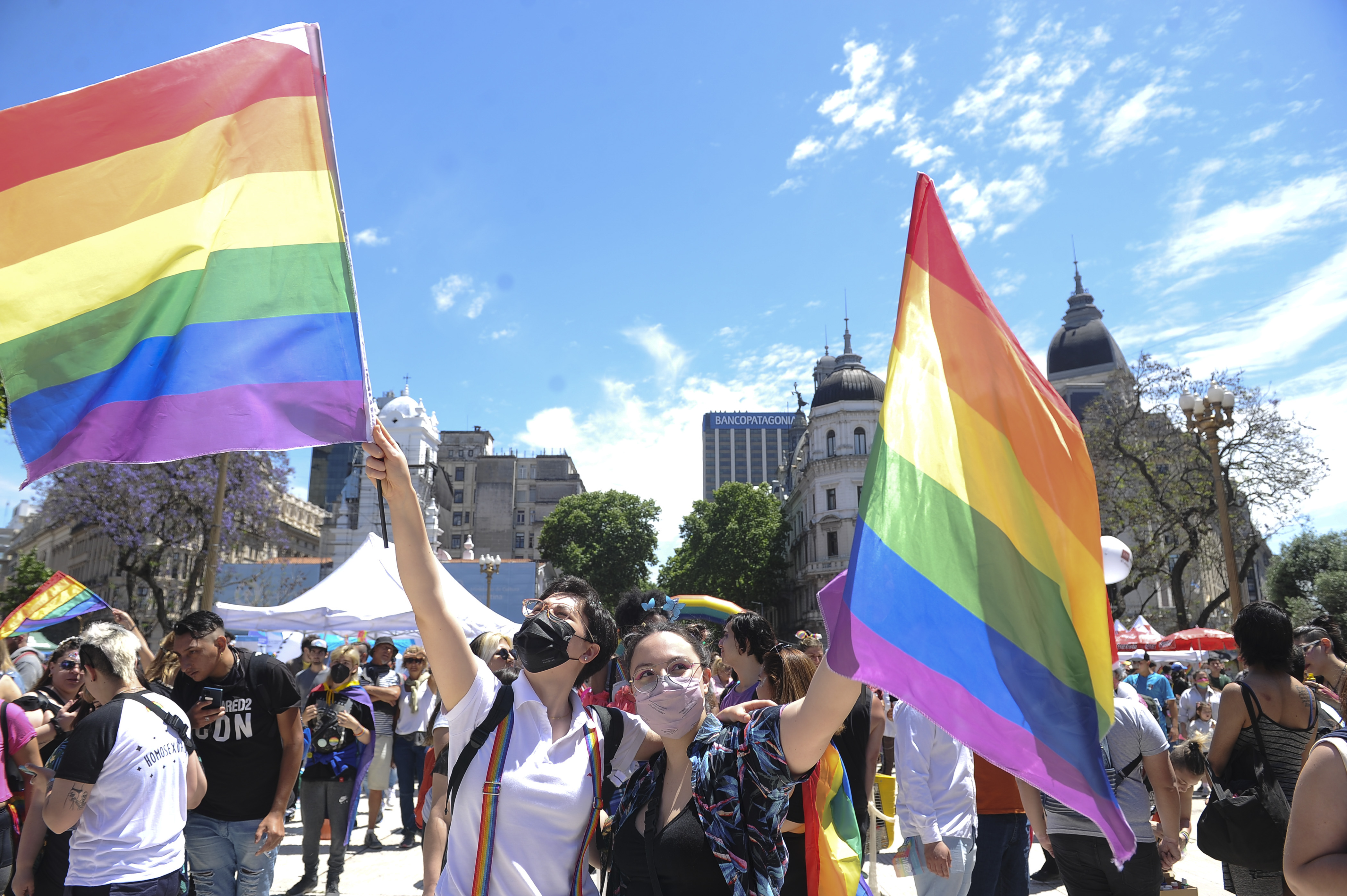 Marcha del Orgullo LGTIBQ+ en la Plaza de Mayo. (Télam)