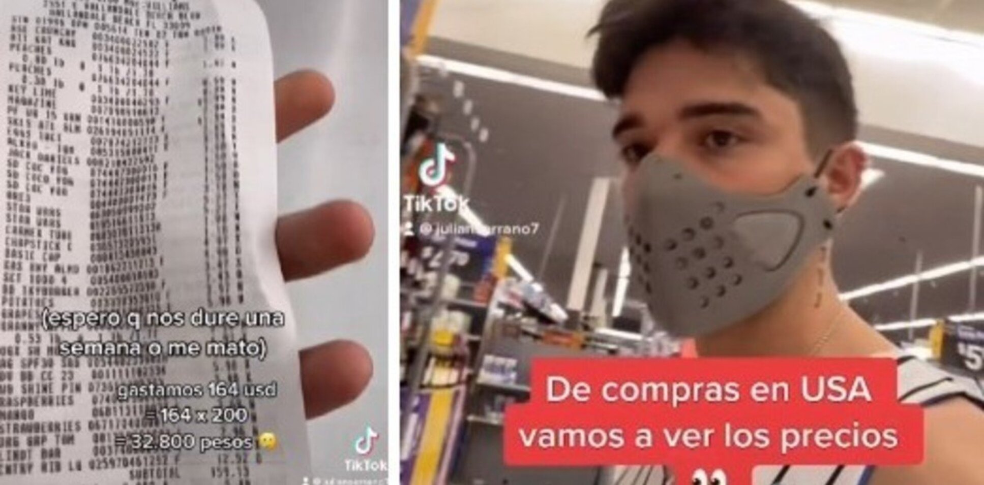 Julián Serrano fue a un supermercado en Miami y se quedó sorprendido al ver el monto que aparecía en el ticket (imagen captura TikTok).