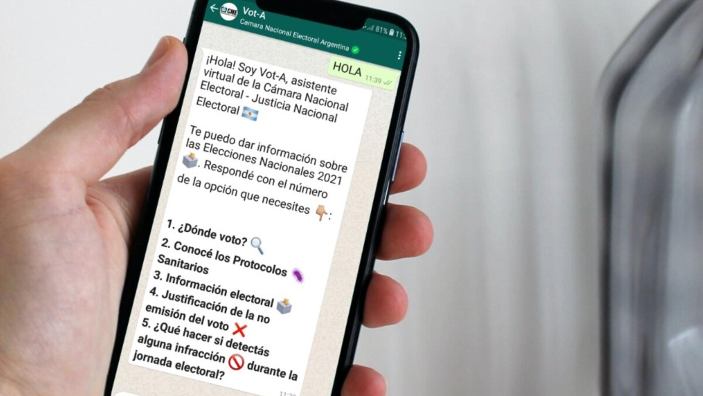 La Cámara Nacional Electoral desarrolló un bot que brinda la información  por Whatsapp  sobre 