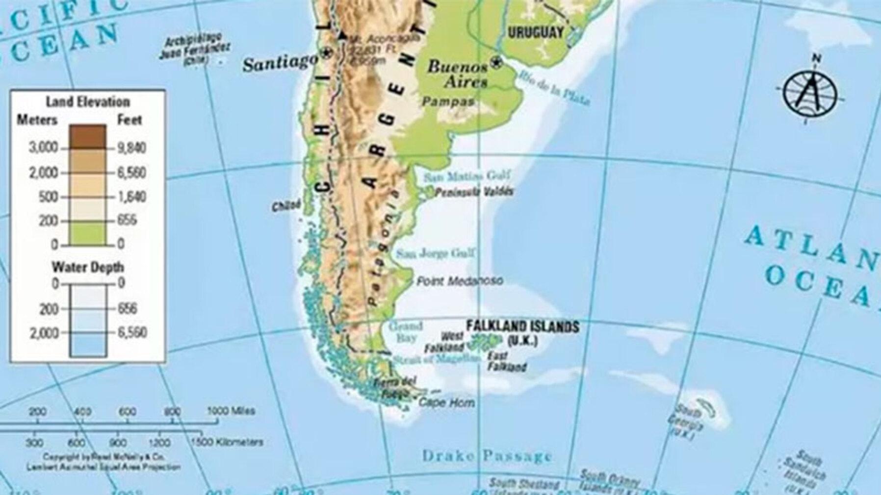 El mapa entregado decía Falkland Islands en vez de Islas Malvinas.