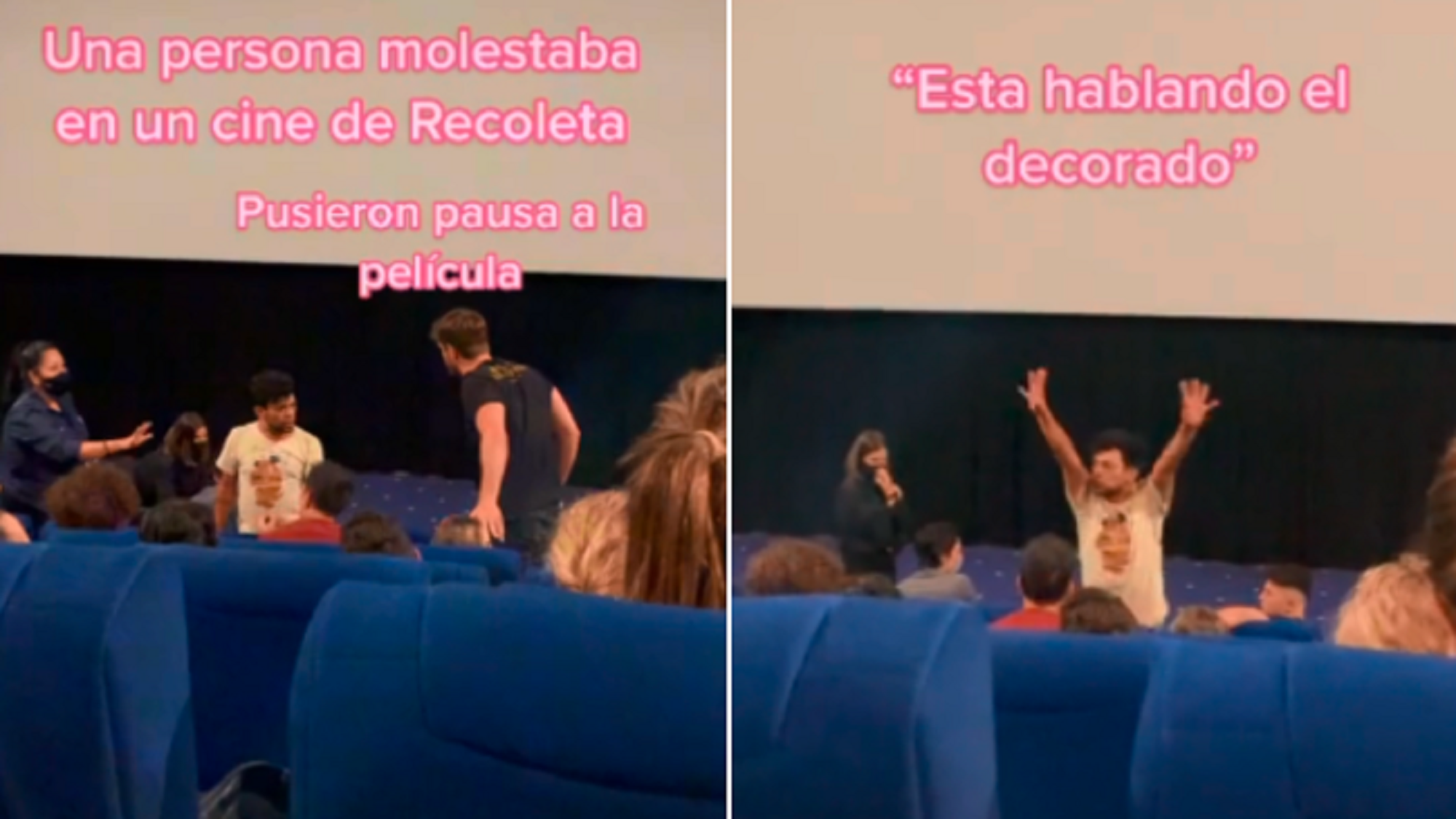 El disturbio hizo que pongan la película en pausa y prendan las luces de la sala. 