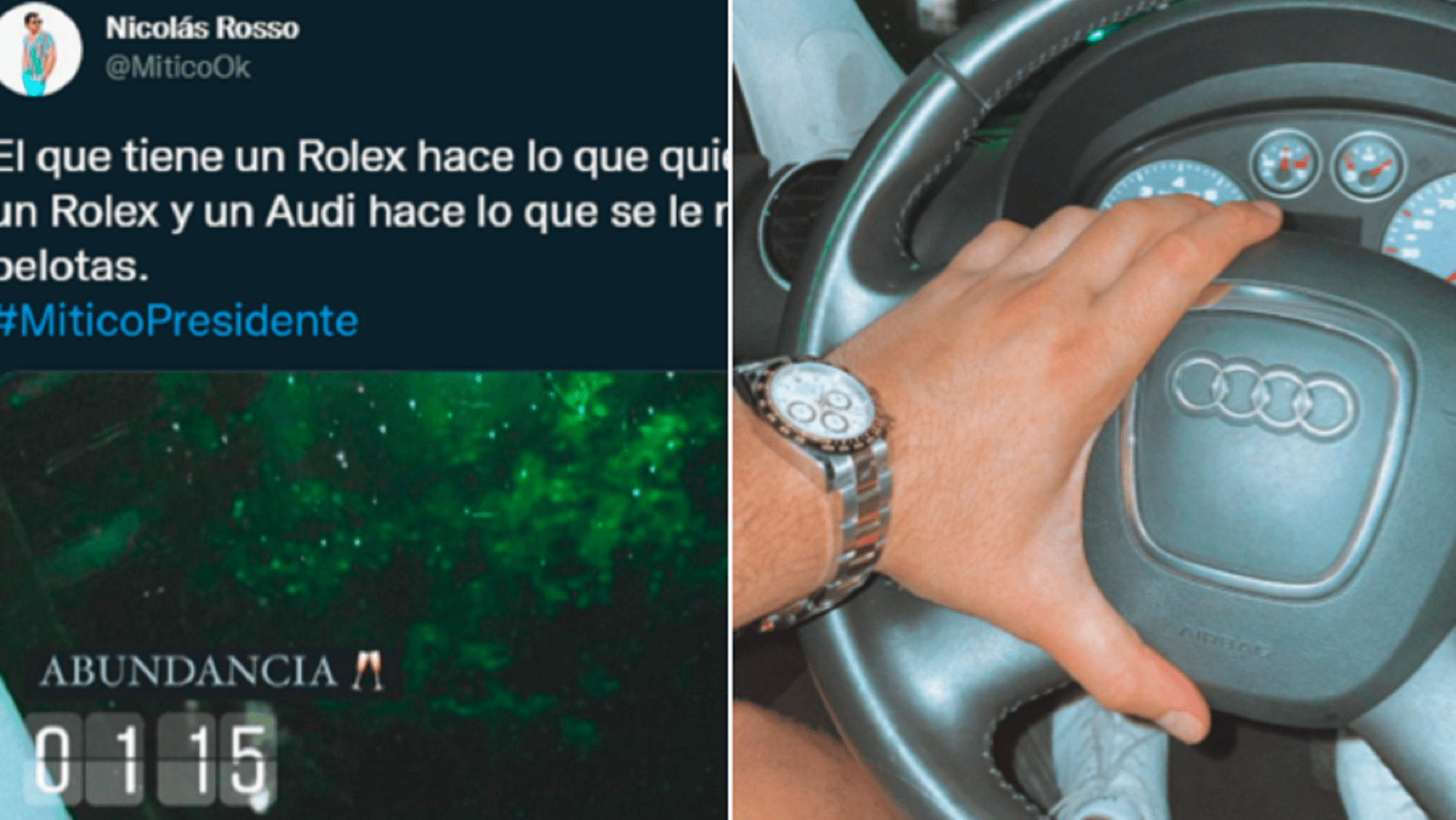 El usuario de Twitter subió una foto en su cuenta para ostentar un reloj y auto de lujo.