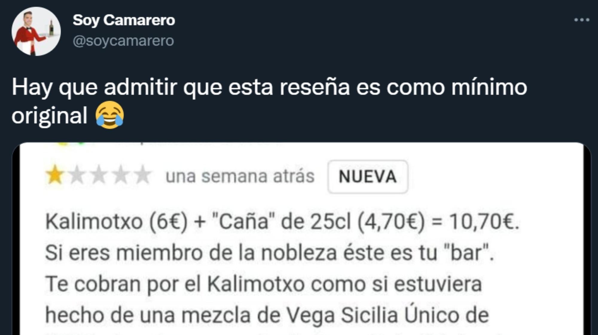 El comensal desató su ira contra los impensables precios de un bar en las reseñas de Google.