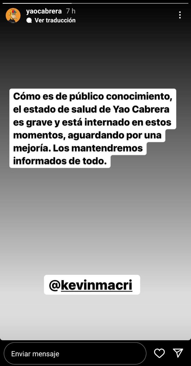 El comunicado oficial subido en la cuenta de Yao Cabrera