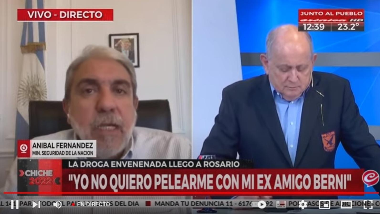 Aníbal Fernández, ministro de Seguridad de la Nación, mano a mano con Chiche Gelblung en Crónica HD (Captura de pantalla).