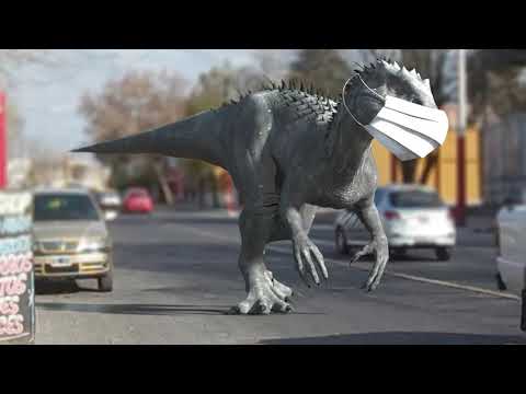 Dinosaurio con barbijo